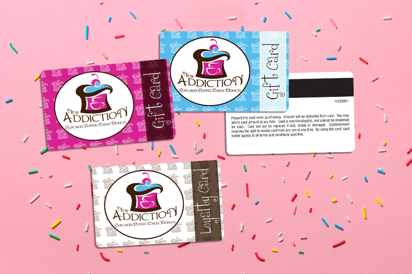 New Addiction Cupcakes, Coffee, Cakes, Donuts Gift Cards and Loyalty Cards