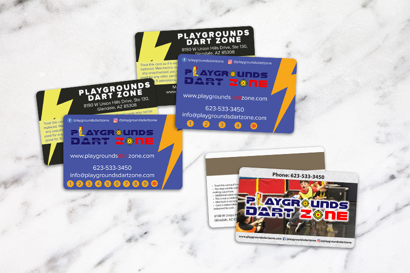 Playgrounds Dart Zone Gift Cards and Loyalty Punch Cards