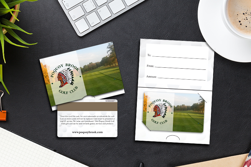 Poquoy Brook Golf Club Gift Cards with Custom Gift Card Holder