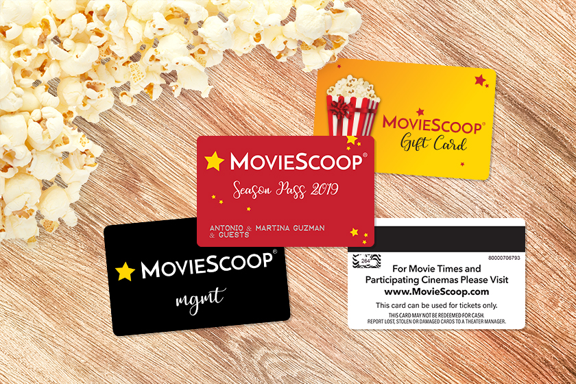 MovieScoop Gift Cards, Membership Cards, and Employee Cards
