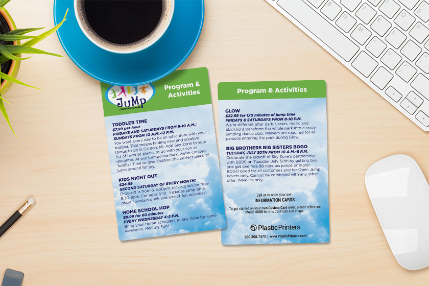 Jump Trampoline Park Activity Informational Cards