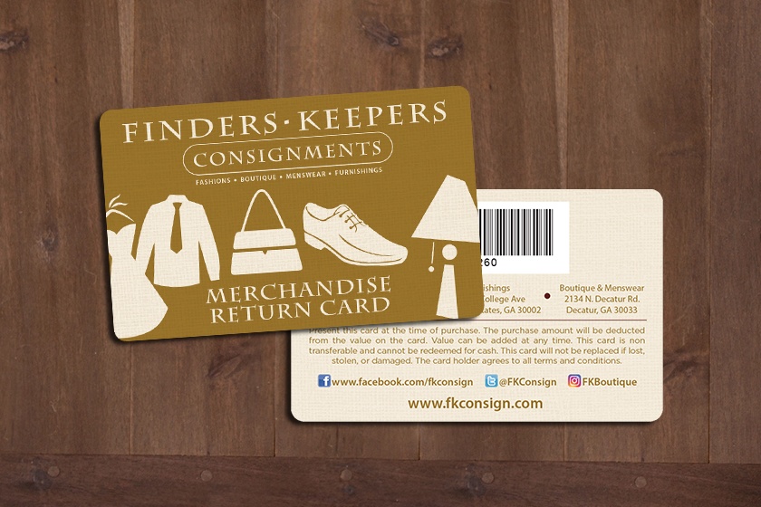 Finders Keepers Consignments Merchandise Return Card