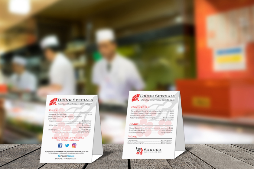 Sakura Sushi & Sake Bar Restaurant Table Tents