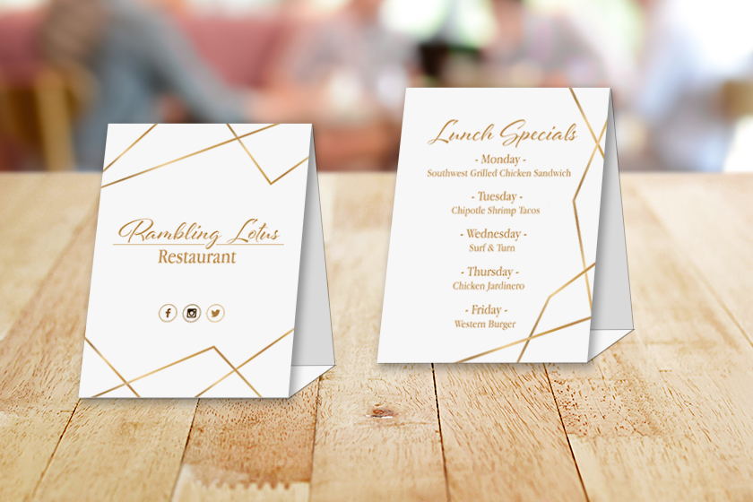 Rambling Lotus Restaurant Table Tent