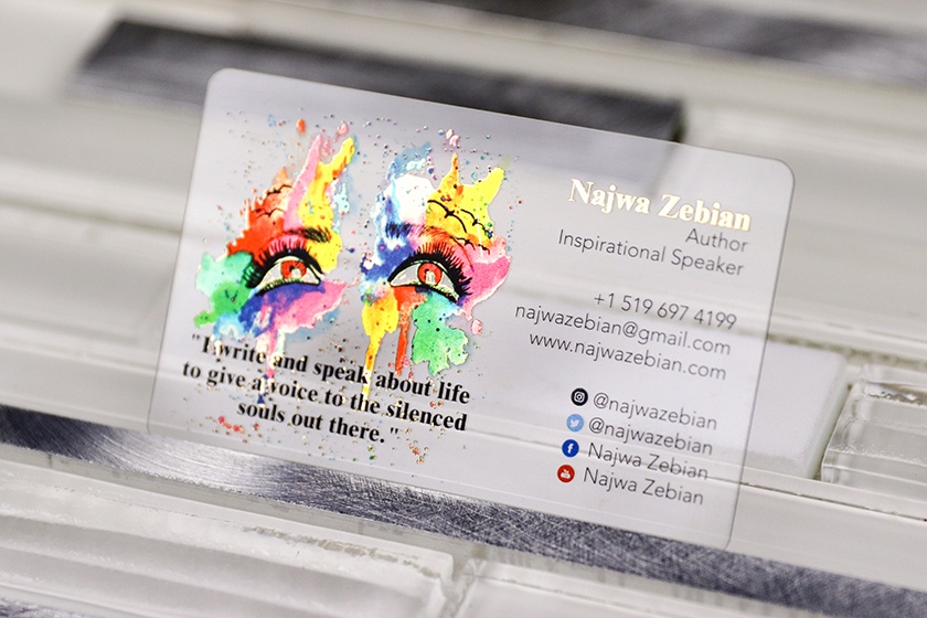 Clear Najwa Zebian Gold Foil Business Cards
