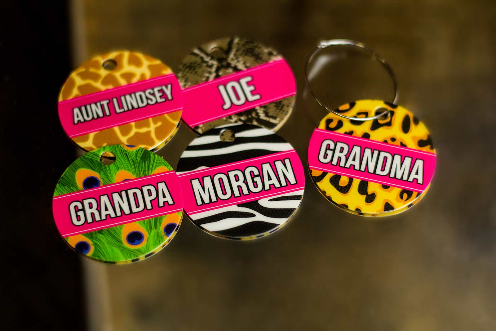 Personalized Animal Print Wine Charms