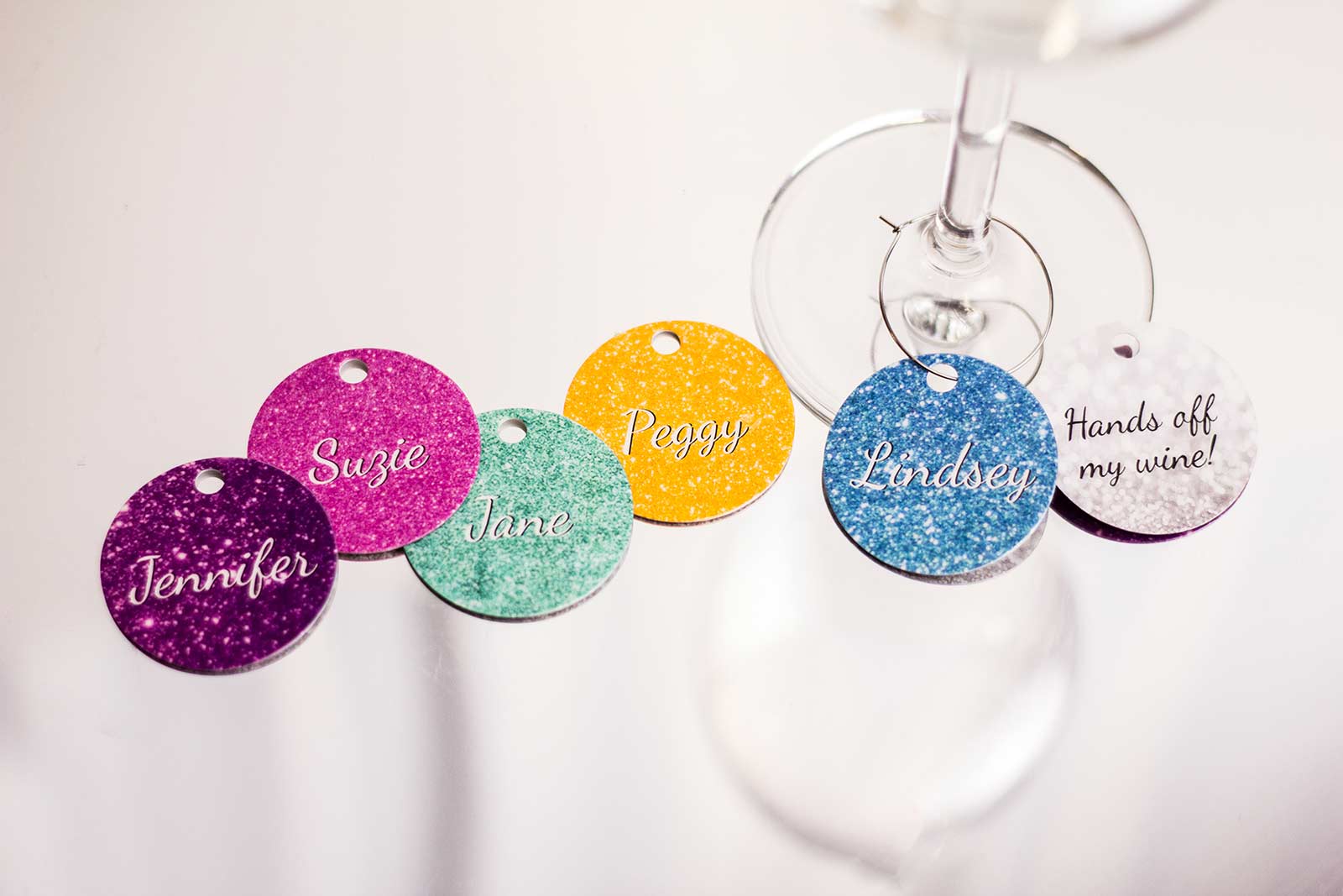 Personalized Glitter Wine Charms