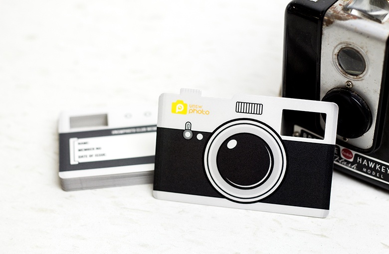 Camera Shaped Membership Card With Clear Viewfinder