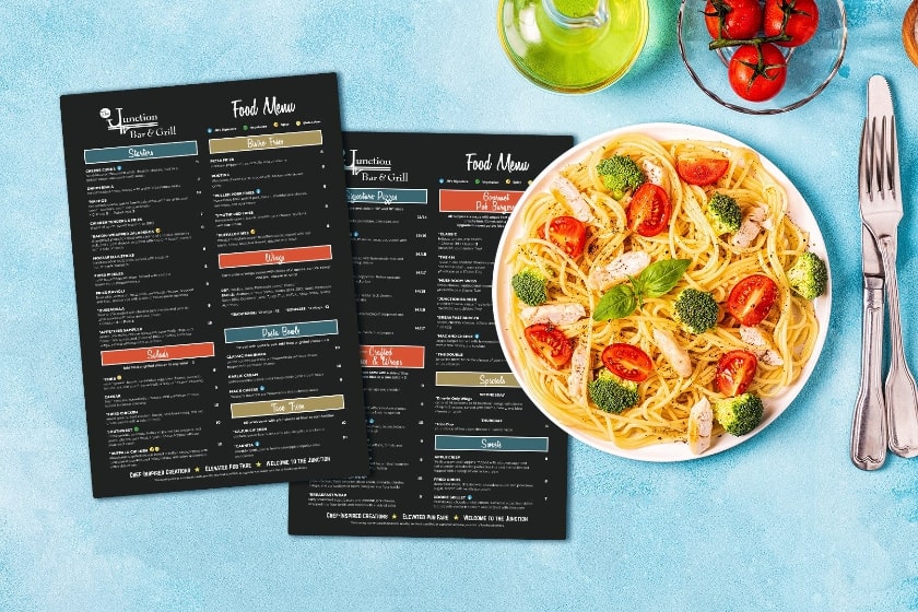 An Eye-Catching Bar and Grill Menu for Junction Bar and Grill
