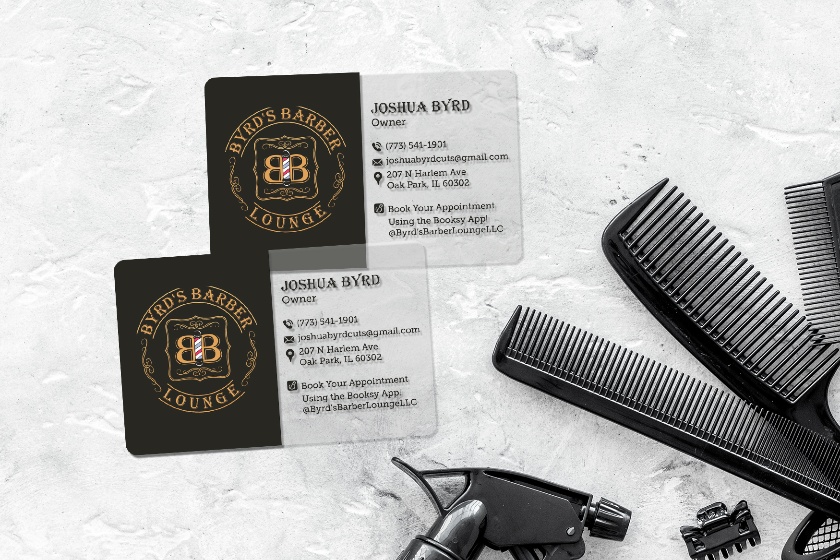 Custom Barber Business Cards with Clear Enhancements