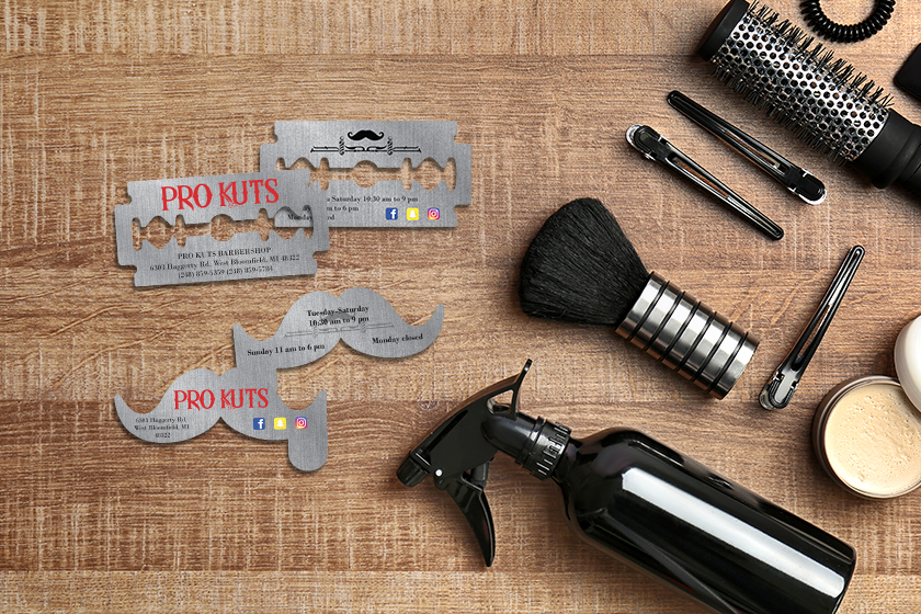 Custom Shape Barber Business Cards in the Shape of a Mustache