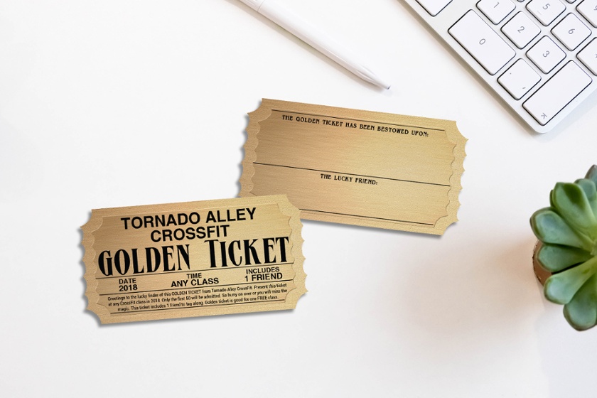 Ticket Shaped Promo Card for Tornado Alley Crossfit Gym