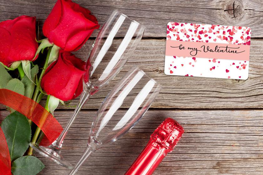 Gift card printing with a Valentine's Day design