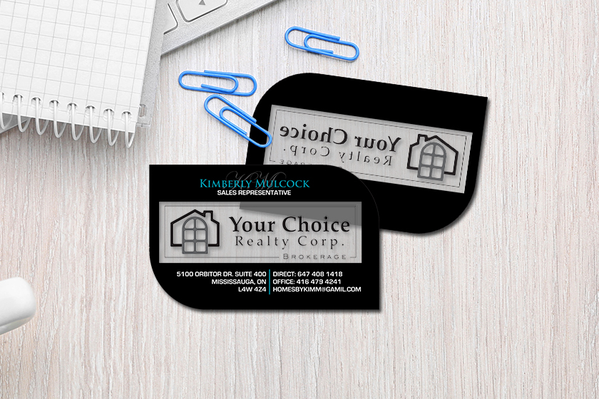 Realtor business cards with custom shape and clear features