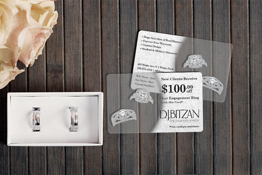 Clear promo cards for a jewelry store
