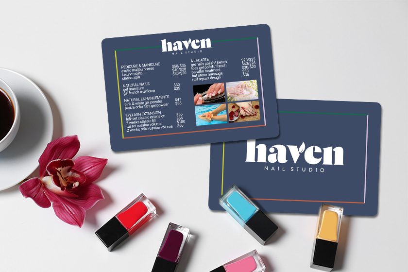 Menu printing for a nail salon