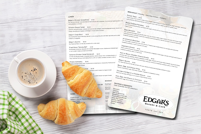 Custom menus for a restaurant and bakery