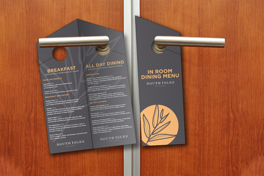 Room service menu that doubles as a door hanger